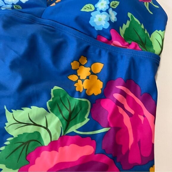 NWT New Matilda Jane To The Beach Bright Floral Tankini Swim Top M Blue Pink - Picture 5 of 9